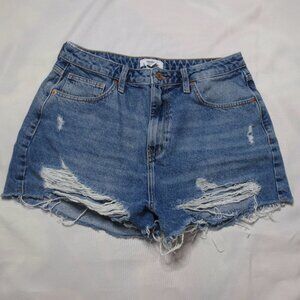 FOREVER 21 womens SHORTS denim JEANS distressed HIGH WAIST blue BOHO SIZE 31